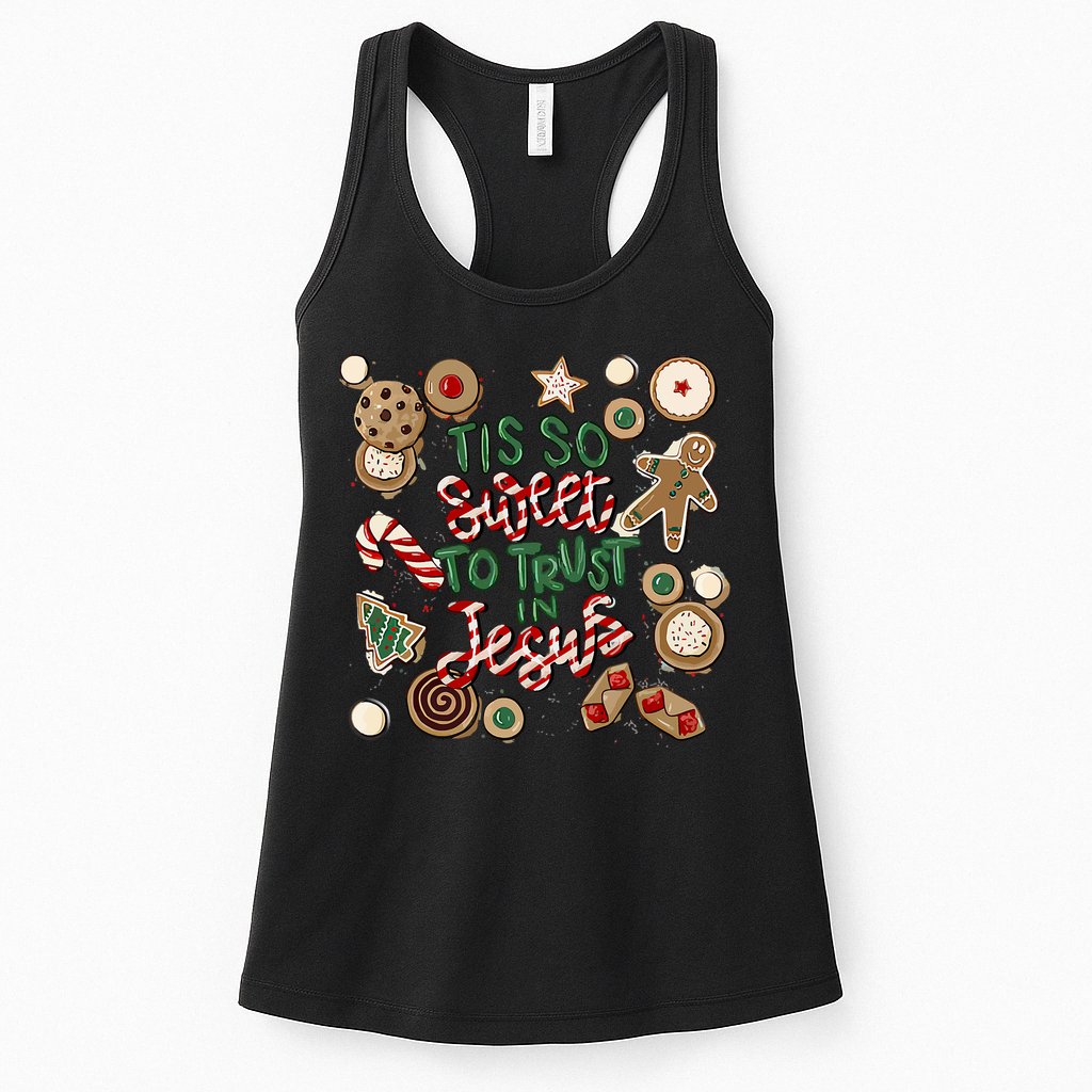 Christmas Jesus Tis So Sweet To Trust In Jesus Gingerbread Womens Tank Top