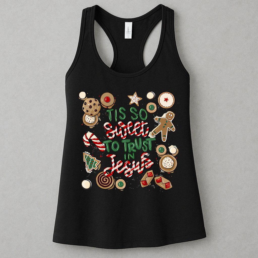 Christmas Jesus Tis So Sweet To Trust In Jesus Gingerbread Womens Tank Top