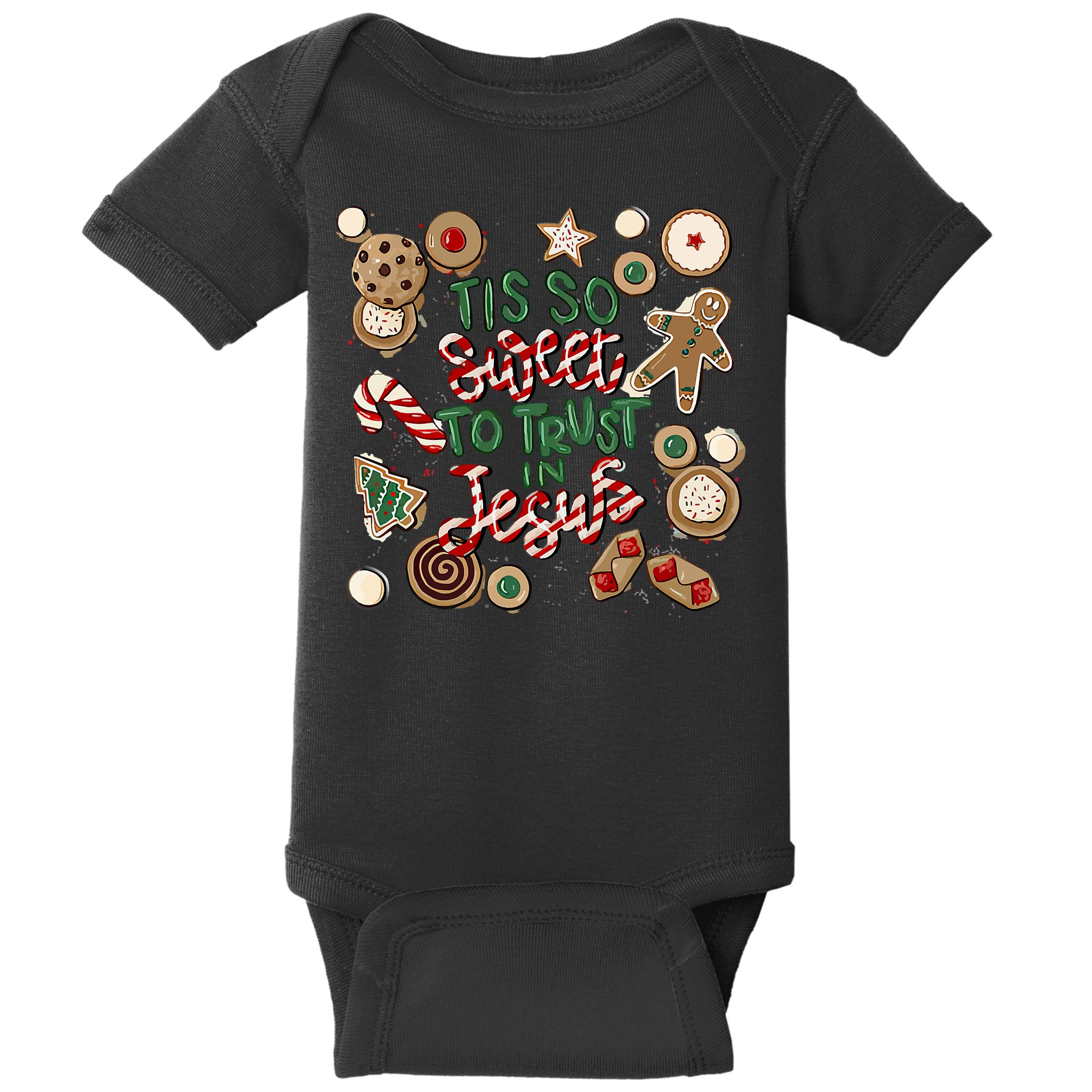 Christmas Jesus Tis So Sweet To Trust In Jesus Gingerbread Baby Bodysuit