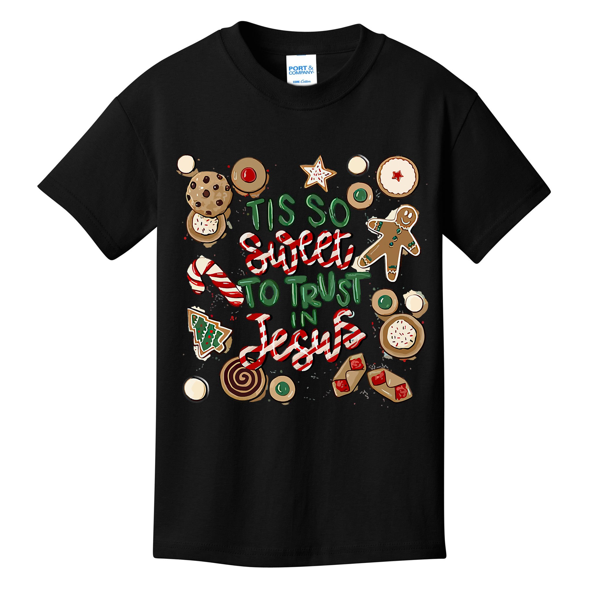 Christmas Jesus Tis So Sweet To Trust In Jesus Gingerbread Kids T-Shirt