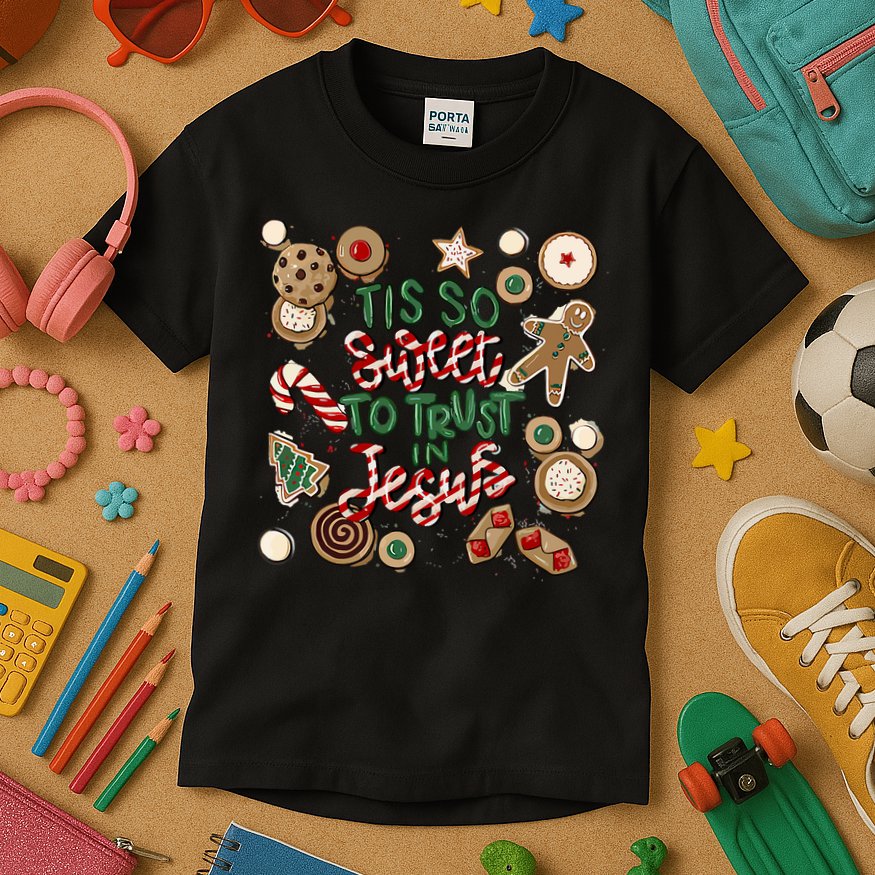 Christmas Jesus Tis So Sweet To Trust In Jesus Gingerbread Kids T-Shirt