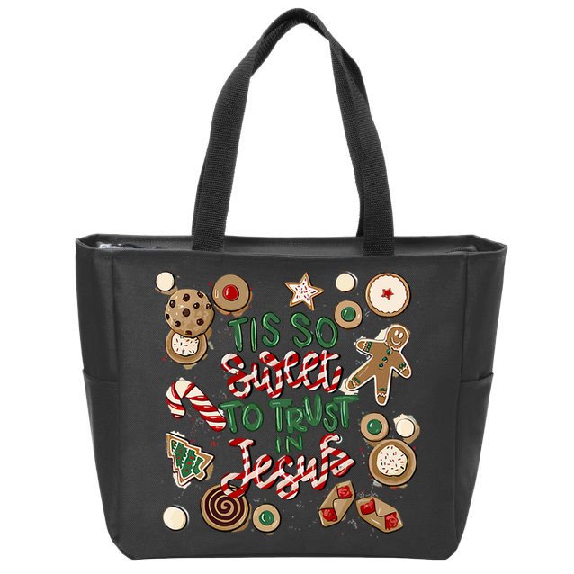 Christmas Jesus Tis So Sweet To Trust In Jesus Gingerbread Zip Tote Bag