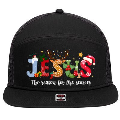 Christian Jesus The Reason Xmas Holiday Season Christmas 7 Panel Mesh Trucker Snapback Hat