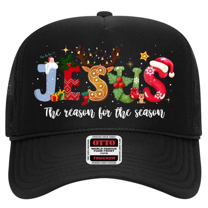 Christian Jesus The Reason Xmas Holiday Season Christmas High Crown Mesh Back Trucker Hat