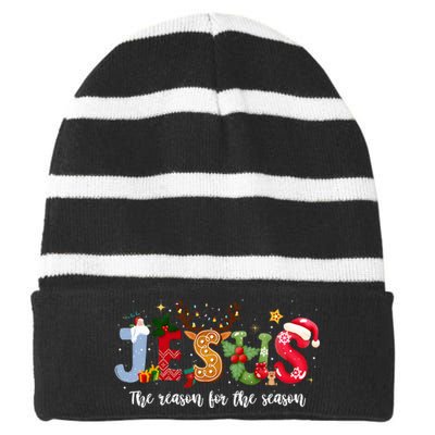 Christian Jesus The Reason Xmas Holiday Season Christmas Striped Beanie with Solid Band