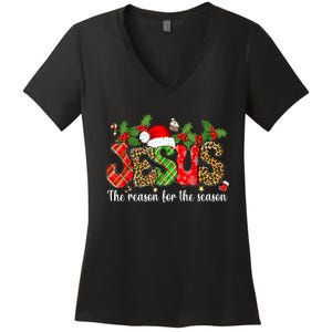 Christian Jesus The Reason Xmas Holiday Season Christmas Women's V-Neck T-Shirt