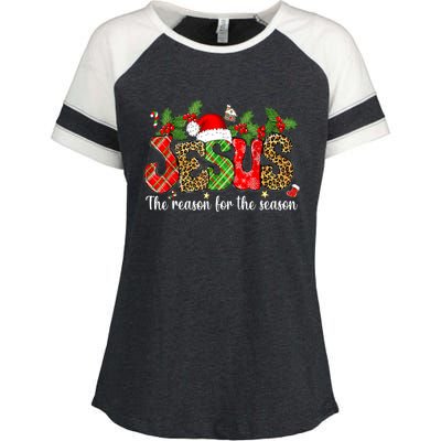 Christian Jesus The Reason Xmas Holiday Season Christmas Enza Ladies Jersey Colorblock Tee