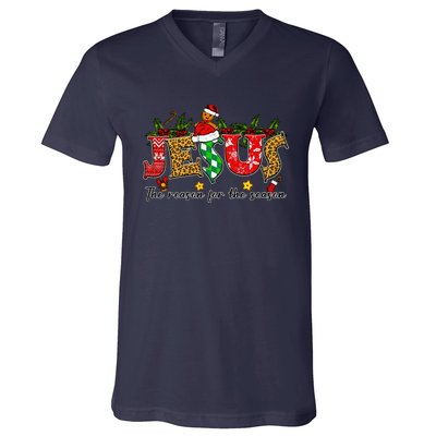 Christian Jesus The Reason Xmas Holiday Season Christmas V-Neck T-Shirt