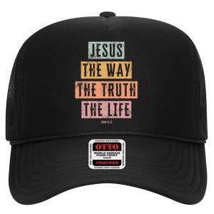 Christian  Jesus The Way Truth Life High Crown Mesh Back Trucker Hat