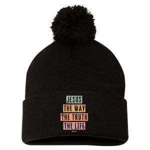 Christian  Jesus The Way Truth Life Pom Pom 12in Knit Beanie