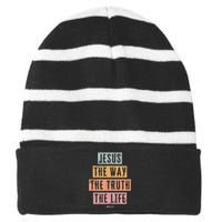 Christian  Jesus The Way Truth Life Striped Beanie with Solid Band