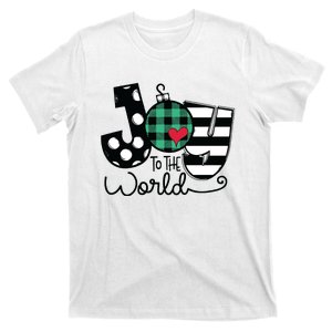 Cute Joy To The World Fun Plaid Christmas Ornament Design T-Shirt