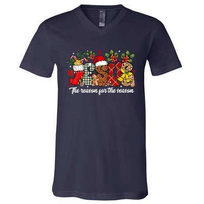 Christian Jesus The Reason Xmas Holiday Season Christmas V-Neck T-Shirt