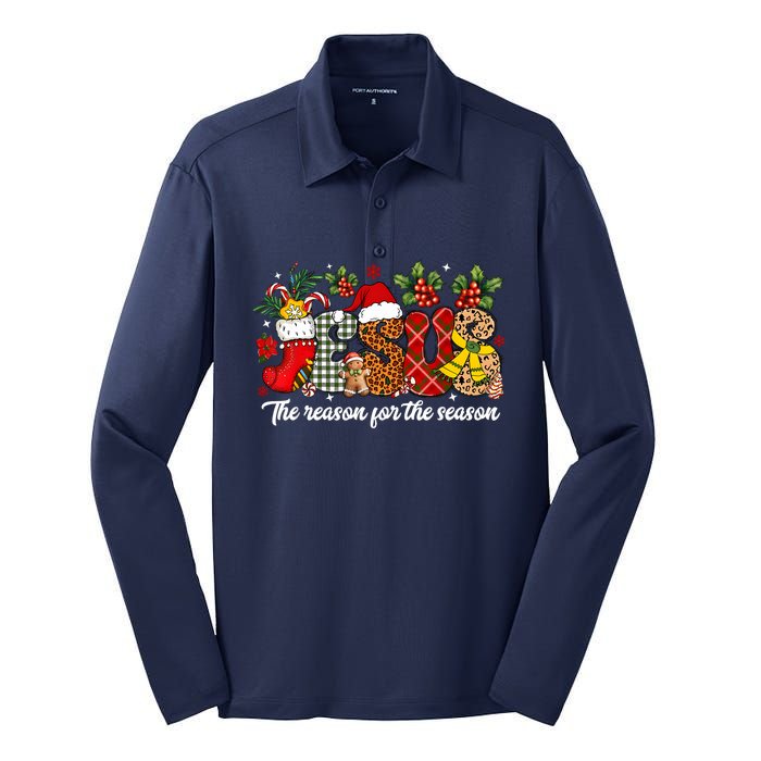 Christian Jesus The Reason Xmas Holiday Season Christmas Silk Touch Performance Long Sleeve Polo