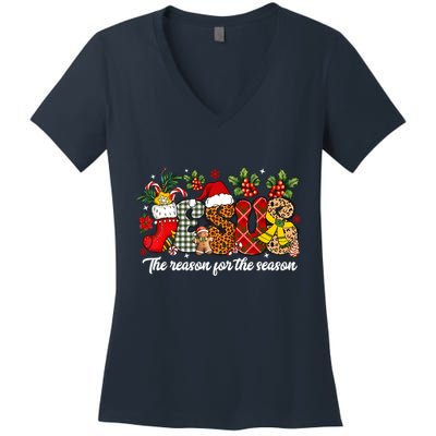 Christian Jesus The Reason Xmas Holiday Season Christmas Women's V-Neck T-Shirt