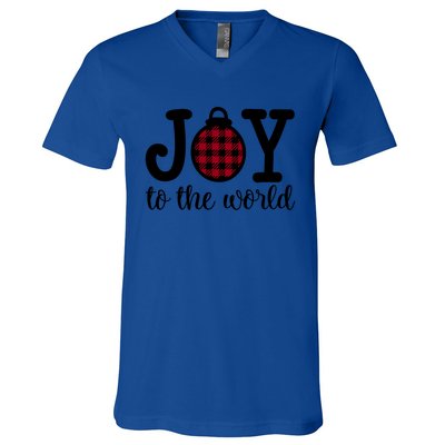 Christmas Joy To The World Christian Plaid Design Gift V-Neck T-Shirt