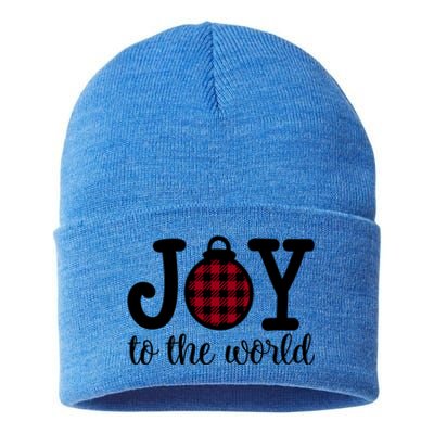 Christmas Joy To The World Christian Plaid Design Gift Sustainable Knit Beanie