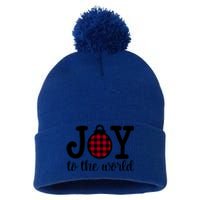 Christmas Joy To The World Christian Plaid Design Gift Pom Pom 12in Knit Beanie