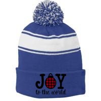 Christmas Joy To The World Christian Plaid Design Gift Stripe Pom Pom Beanie