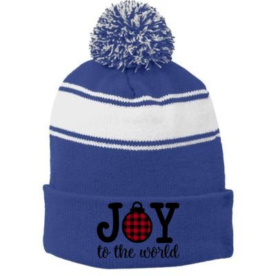 Christmas Joy To The World Christian Plaid Design Gift Stripe Pom Pom Beanie