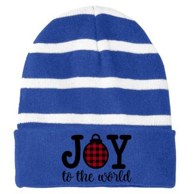 Christmas Joy To The World Christian Plaid Design Gift Striped Beanie with Solid Band