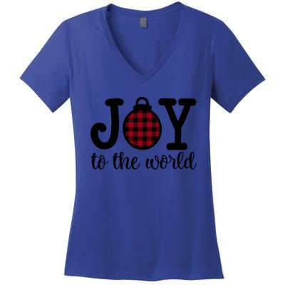 Christmas Joy To The World Christian Plaid Design Gift Women's V-Neck T-Shirt