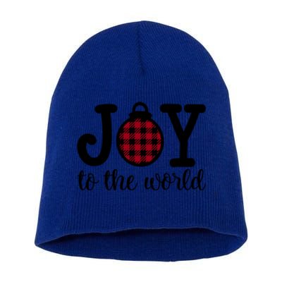 Christmas Joy To The World Christian Plaid Design Gift Short Acrylic Beanie