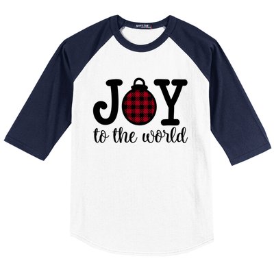 Christmas Joy To The World Christian Plaid Design Gift Baseball Sleeve Shirt