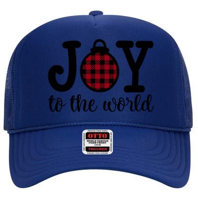 Christmas Joy To The World Christian Plaid Design Gift High Crown Mesh Back Trucker Hat