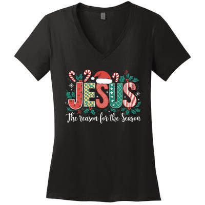 Christian Jesus The Reason Xmas Holiday Season Christmas Women's V-Neck T-Shirt