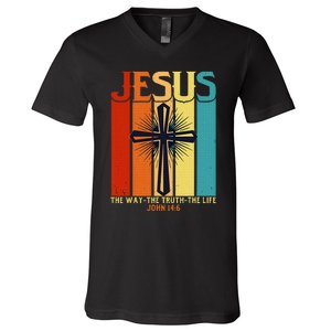 Christian Jesus The Way Truth Life V-Neck T-Shirt