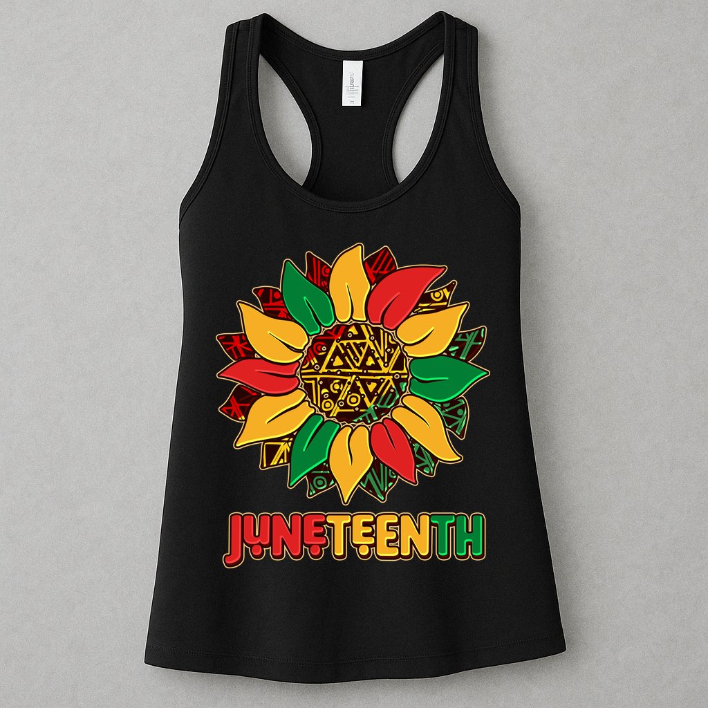 Celebrate Juneteenth Traditional African Pattern Sunflower Womens Tank Top