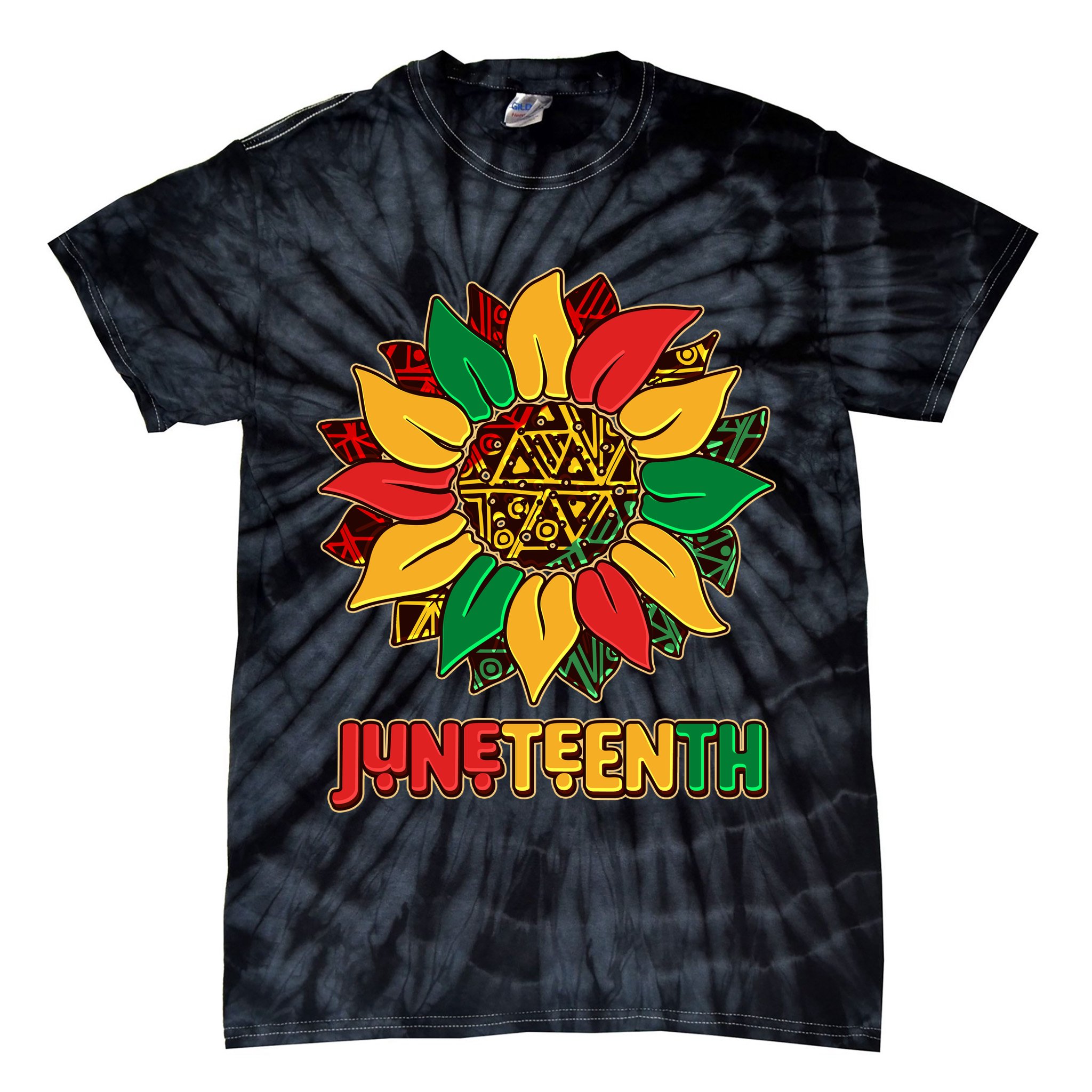 Celebrate Juneteenth Traditional African Pattern Sunflower Tie-Dye T-Shirt