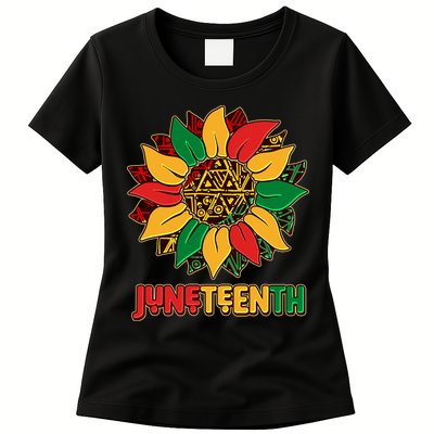 Celebrate Juneteenth Traditional African Pattern Sunflower Womens T-Shirt