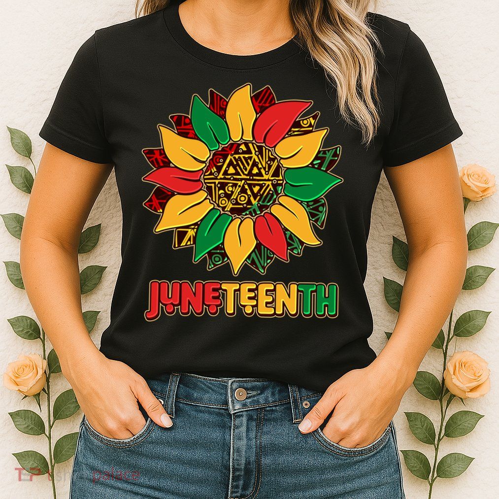 Celebrate Juneteenth Traditional African Pattern Sunflower Womens T-Shirt