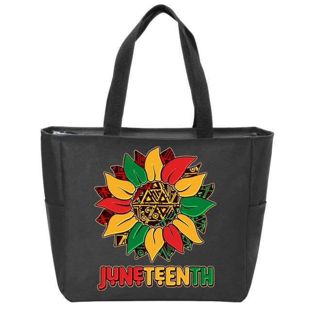 Celebrate Juneteenth Traditional African Pattern Sunflower Zip Tote Bag
