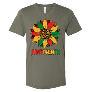 Celebrate Juneteenth Traditional African Pattern Sunflower V-Neck T-Shirt