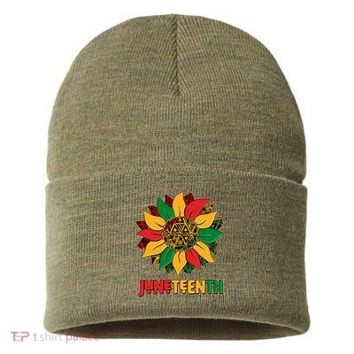 Celebrate Juneteenth Traditional African Pattern Sunflower Sustainable Knit Beanie