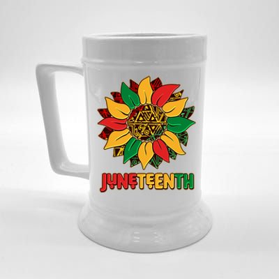 Celebrate Juneteenth Traditional African Pattern Sunflower Beer Stein