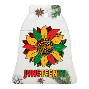 Celebrate Juneteenth Traditional African Pattern Sunflower Ceramic Bell Ornament