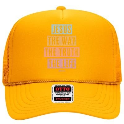 Christian Jesus The Way Truth Life High Crown Mesh Back Trucker Hat