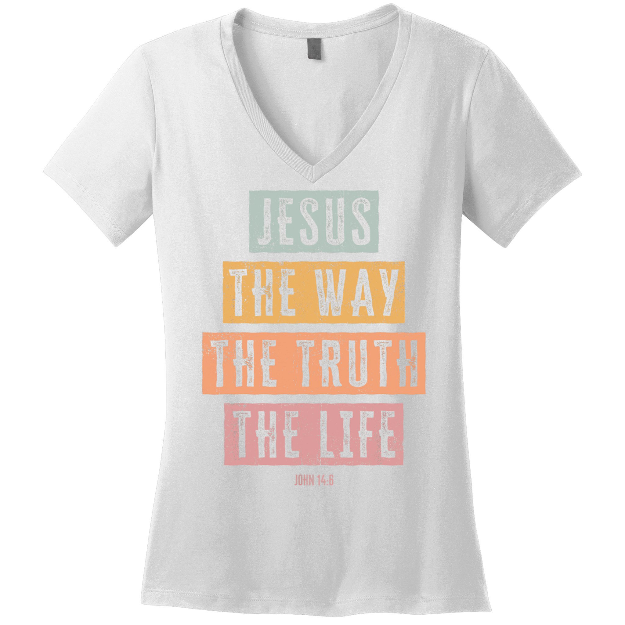Christian Jesus The Way Truth Life Women's V-Neck T-Shirt