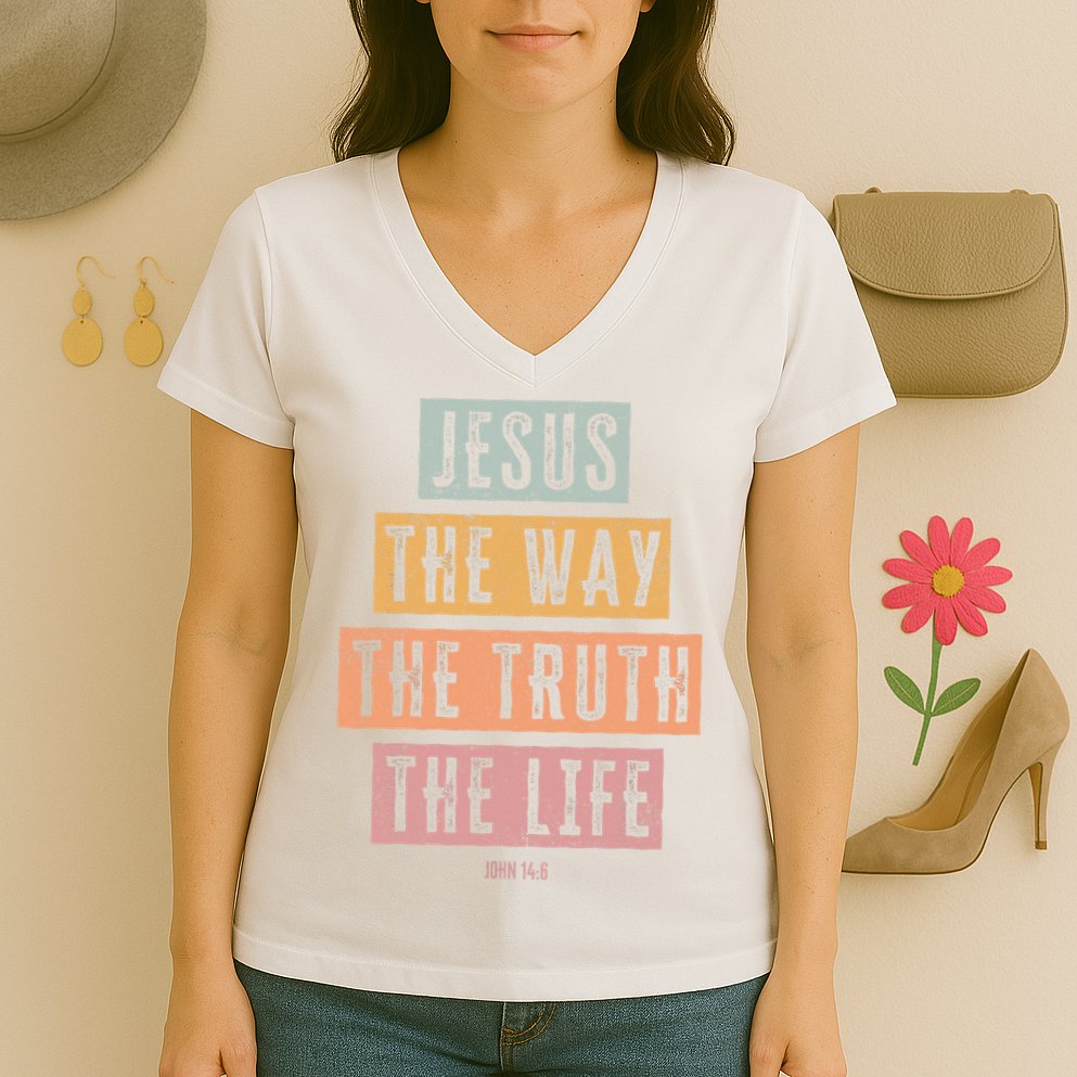 Christian Jesus The Way Truth Life Women's V-Neck T-Shirt