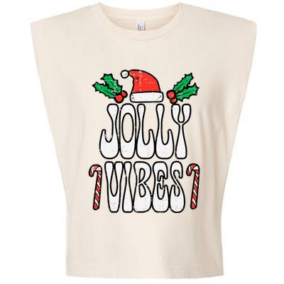 Christmas Jolly Vibes Retro Groovy Xmas Garment-Dyed Women's Muscle Tee