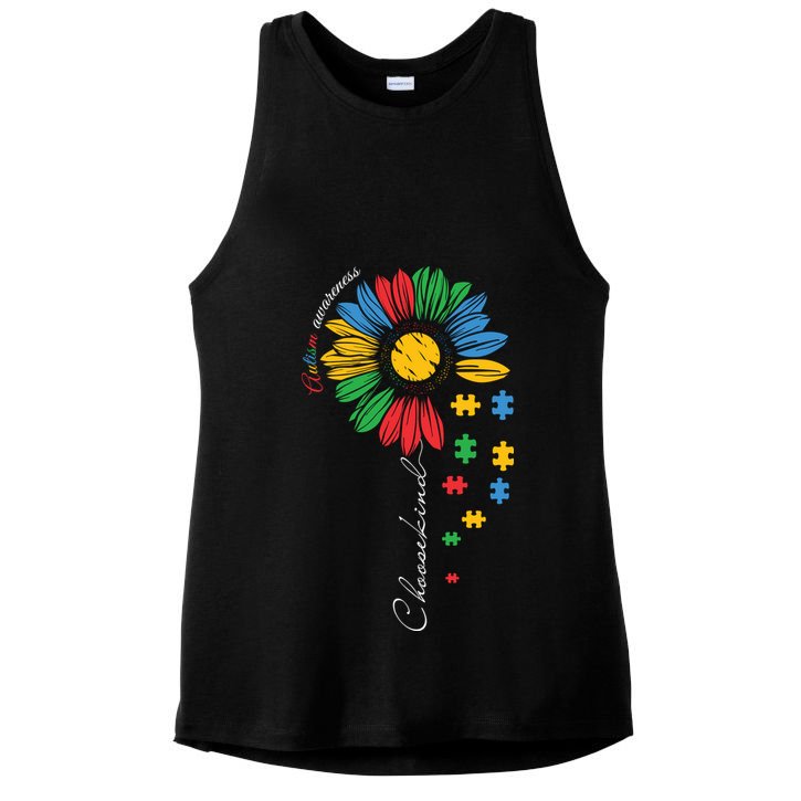 Choose Kind Autism Awareness Sunflower Puzzle Gift Ladies PosiCharge Tri-Blend Wicking Tank