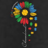 Choose Kind Autism Awareness Sunflower Puzzle Gift 7 Panel Mesh Trucker Snapback Hat
