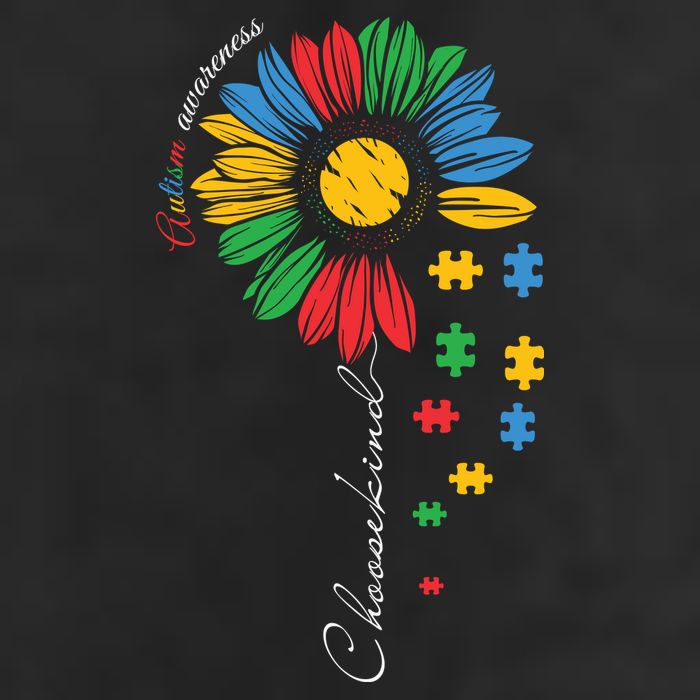 Choose Kind Autism Awareness Sunflower Puzzle Gift 7 Panel Mesh Trucker Snapback Hat