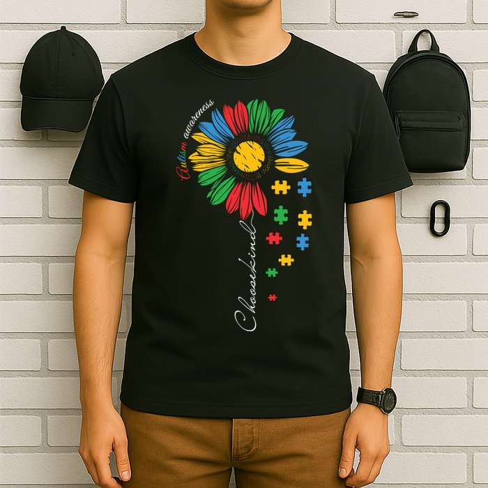 Choose Kind Autism Awareness Sunflower Puzzle Gift T-Shirt
