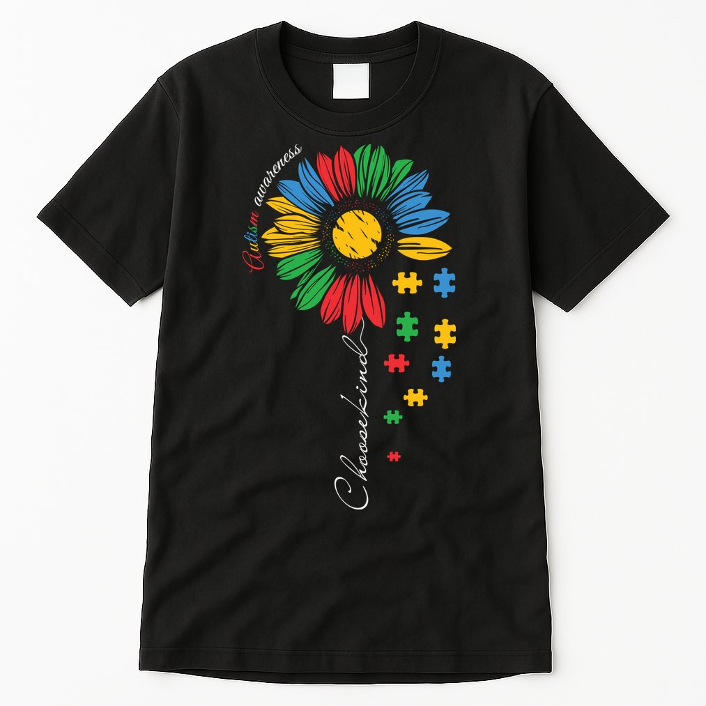 Choose Kind Autism Awareness Sunflower Puzzle Gift Tall T-Shirt