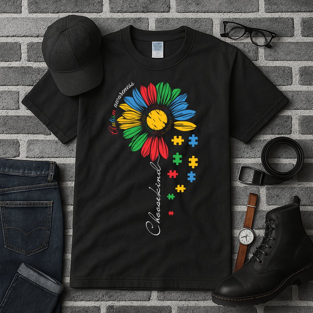 Choose Kind Autism Awareness Sunflower Puzzle Gift Tall T-Shirt